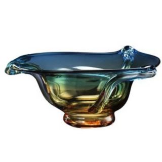 Blue Orange 10" Wide Art Glass Bowl   #H9858