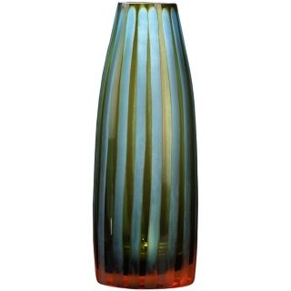 Cyan and Orange 10 1/2" High Art Glass Vase   #H9895