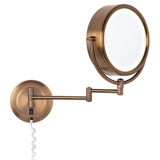 Coppery Bronze Finish Swing Arm Lighted Plug in Wall Mirror   #K4064