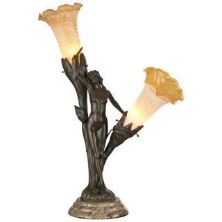 Dale Tiffany Floral Lady Bronze Art Glass Table Lamp   #X3742