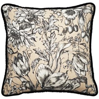 Vintage Garden Black and Natural 18" Square Throw Pillow   #T6194