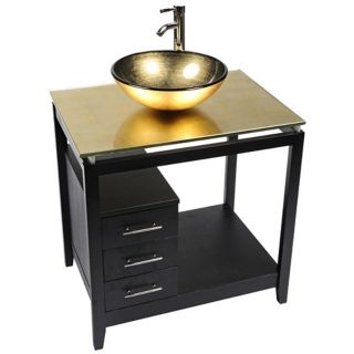 Cappuccino Gold Foil Glass Top Contemporary Vanity   #R9089