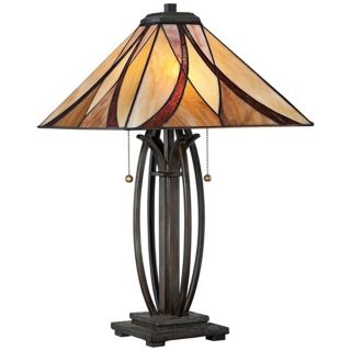 Quoizel Ashville Bronze Glass Shade Table Lamp   #V9542