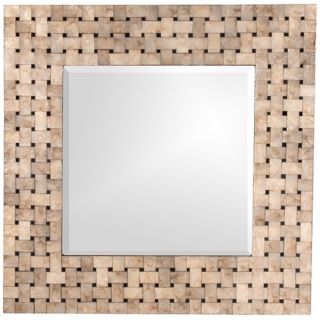 32 square. 1 deep. Mirror glass only is 26 square. Weighs 40 lbs