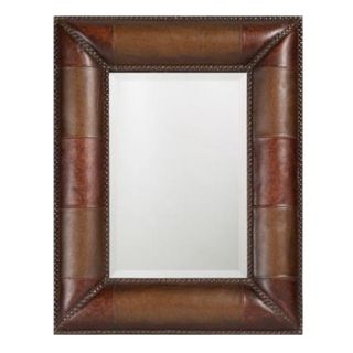 leather frame. Beveled glass. Rectangular shape. 35 high. 27 wide