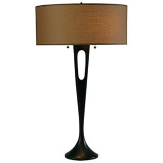 Lights Up French Mod Bronze Cocoa Chintz Table Lamp   #99228