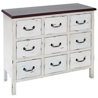 9 Drawer Distressed White Wood Dresser   #Y2563