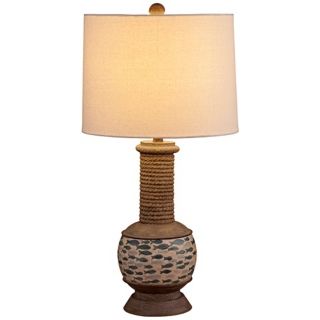 Gulfstream Cream and Blue Table Lamp   #Y8905
