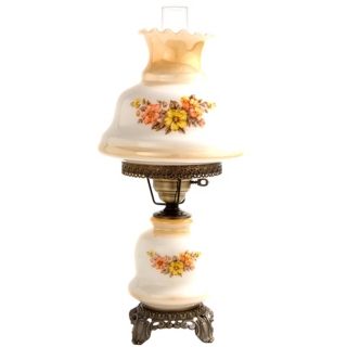 Small Earth Tone Floral Night Light Hurricane Table Lamp   #F7956