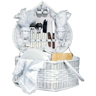Picnic Time Wedding Heart White Picnic Basket   #W7507