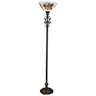 Dale Tiffany Hand Painted Rose Torchiere Floor Lamp   #X3509