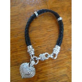 Judith Ripka Bracelet Braided Leather Black Diamondique Silver