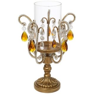 Clear and Amber Crystal Hurricane Candle Holder   #P1770