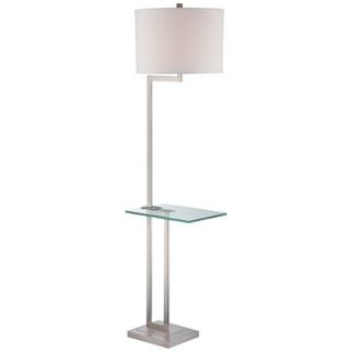 Polished Steel Floor Lamp with Glass Tray Table   #X3435