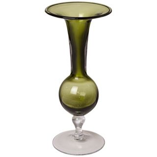 Grecian Olive Green Footed Art Glass Vase   #V0214