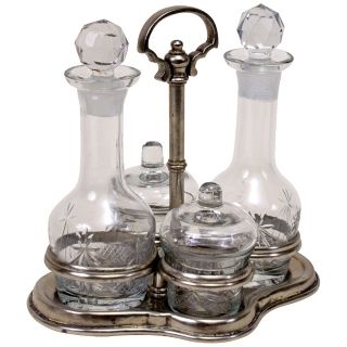 Cut Glass Condiment Set with Antique Silver Stand   #J3610