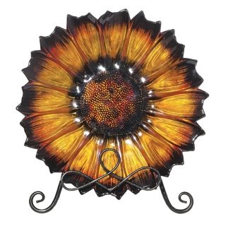 Flower Amber Glass Plate with Stand   #43024