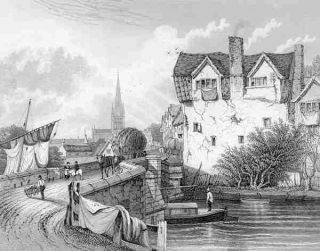 UK 1836 Norfolk. NORWICH. Bishops Bridge + Street. Old Antique Print