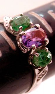 Natural Russian Alexandrite Emerald Diamond Ring 14k