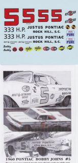 Bobby Johns 1960 Justus Pontiac Decals 1 25 NASCAR