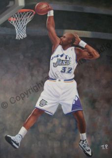 Karl Malone Utah Jazz Signature Dunk   Original NBA Oil Painting on