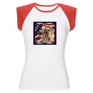 Yorkie Patriot USA Flag Womens Cap Sleeve T Shirt