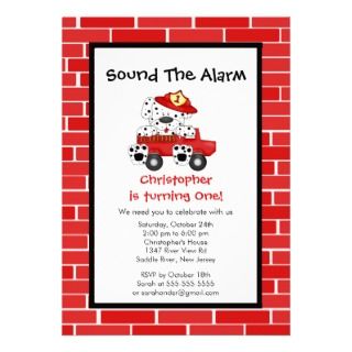 Personalized Birthday Party Favors on Dalmatian Puppy Fire Truck Birthday Party Custom Announcement