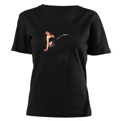 Gothic Mermaid Pin Up Girl Womens V Neck Dark T Shirt