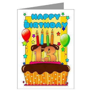 13th Birthday Greeting Card With Balloons And Cake for