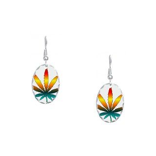 420 Gifts  420 Jewelry  Rainbow Marijuana Leaf Earring Oval Charm