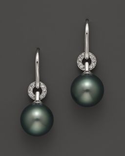 Tahitian Pearl & Diamond Earrings, .10 ct. t.w.