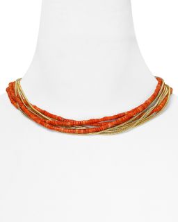 Kors Coral and Gold Snake Chain Beaded Necklace, 17