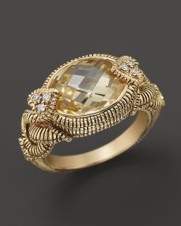 Judith Ripka 18K Gold Oval Canary Crystal Ring with Diamond Heart