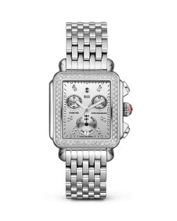 Michele Deco High Shine Diamond Watch, Chrome