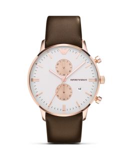 Emporio Armani Two Tone Brown Leather Strap Watch, 43mm
