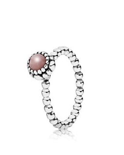 PANDORA Ring   Sterling Silver & Pink Opal Birthday Blooms October
