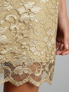 John Zack Long sleeve metallic lace dress Gold   House of Fraser