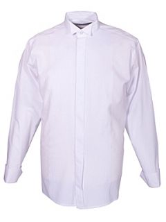 Double TWO Wing collar ribbed pique dress shirt White   