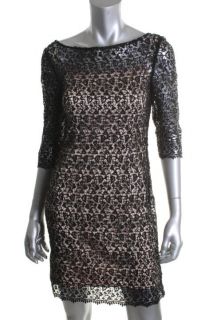 Kay Unger New Black Sequin Lace 3 4 Sleeves Lined Cocktail Evening