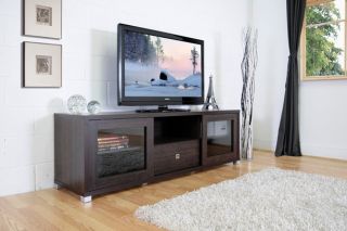 Dark Brown Modern TV Cabinet with Glass Doors Wenge TV Stand