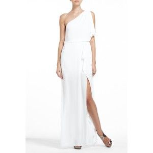 BCBG Max Azria Kendal One Shoulder Ruffled Evening Gown Dress in White