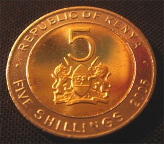 Kenya Bimetal 5 Shilling Coin Kenyatta 2005 UNC