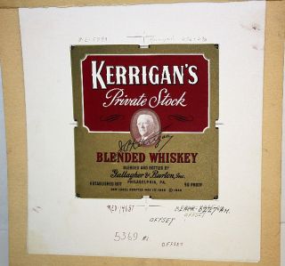 1940 Kerrigans Whiskey Philadelphia, PA.Progressive Proof Label