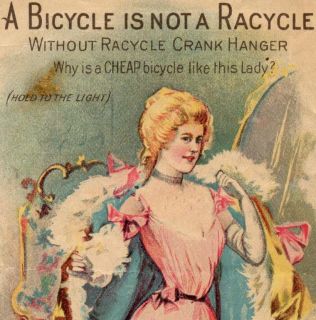 1800s Bicycle Racycle Bike Crank Hanger HTL Risque Victorian Lady Ad