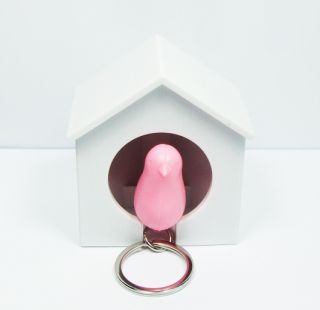 Whistle Sparrow Bird Keychain Key Ring Chain with Bird House Holder 8