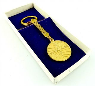 Vintage Gold Pan Am Coin Style Keychain with Box