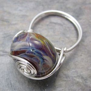 Glassgypsy Lampwork Boro Glass Silver Wire Ring Size 4