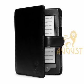Kindle 4 Black Genuine Leather Cover Case with Compact Reading Light
