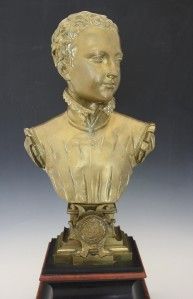 19C FRENCH BRONZE BUST OF KING HENRY IV OF FRANCE W/ MARBLE BASE NO