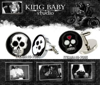 King Baby Studio Enamel Cufflinks Skull Circle Alloy